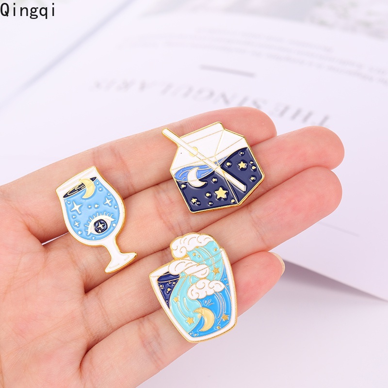 Bros Pin Enamel Desain Planet / Bulan / Bintang / Ombak Laut Untuk Dekorasi Tas Ransel / Topi Pria / Wanita