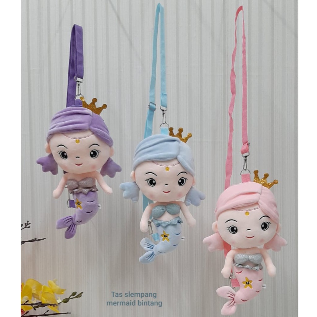 Toysopedia Tas Selempang Mermaid 30cm/Slingbag Anak/Tas karakter/Tas Boneka Lucu/Kado Tas Anak