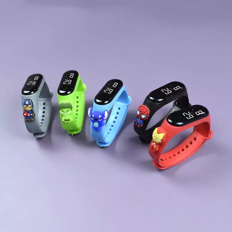 Jam Tangan Wanita/Pria/Anak-Anak Miband Led Karakter Boneka Rubber
