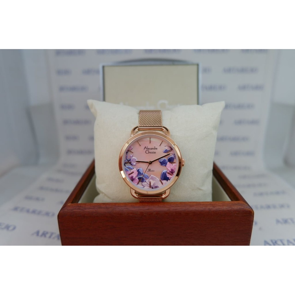 JAM TANGAN WANITA ALEXANDRE CHRISTIE AC 2852 FULL ROSEGOLD BUNGA