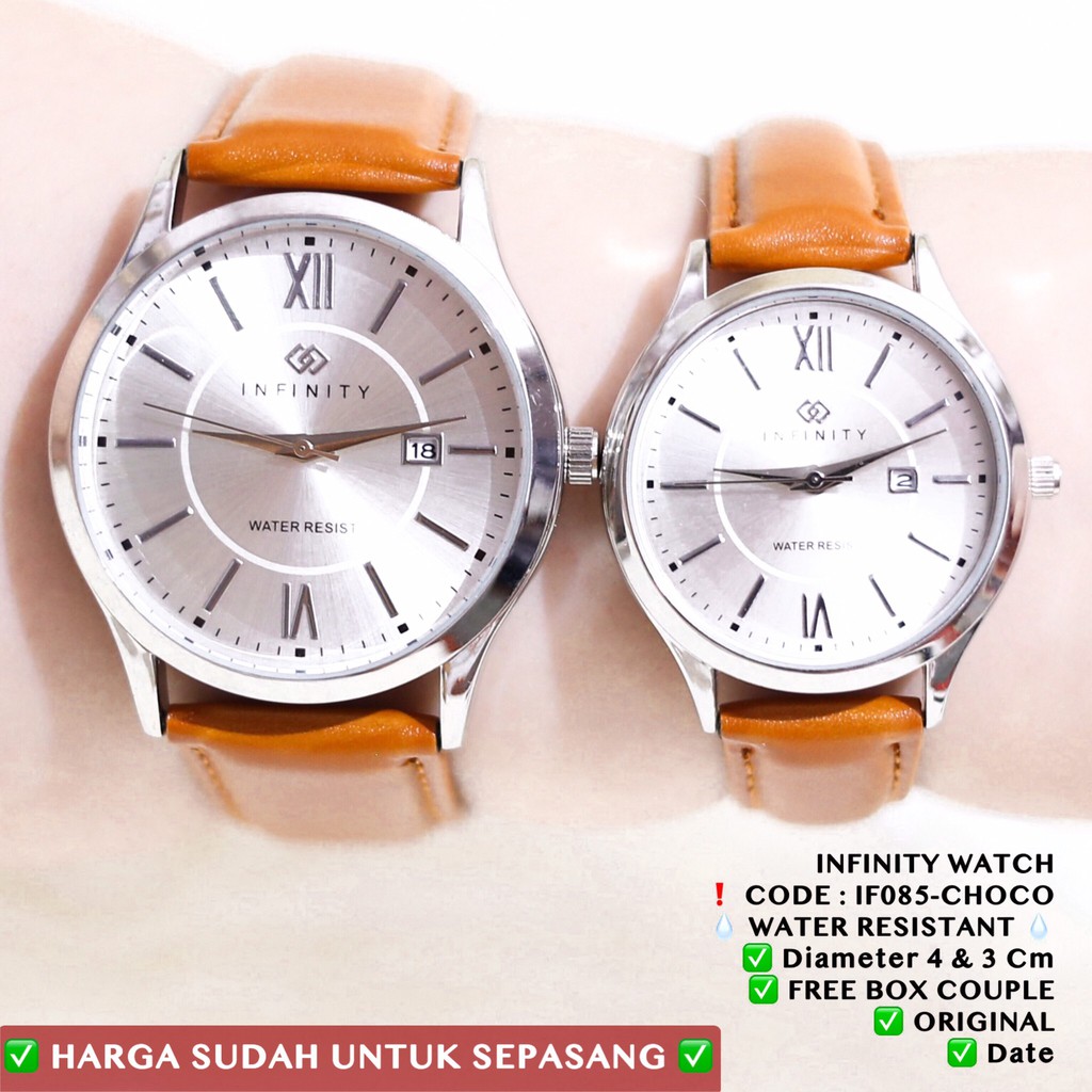 Jam tangan couple original INFINITY anti air wanita pria tali kulit tanggal aktif free box IF081