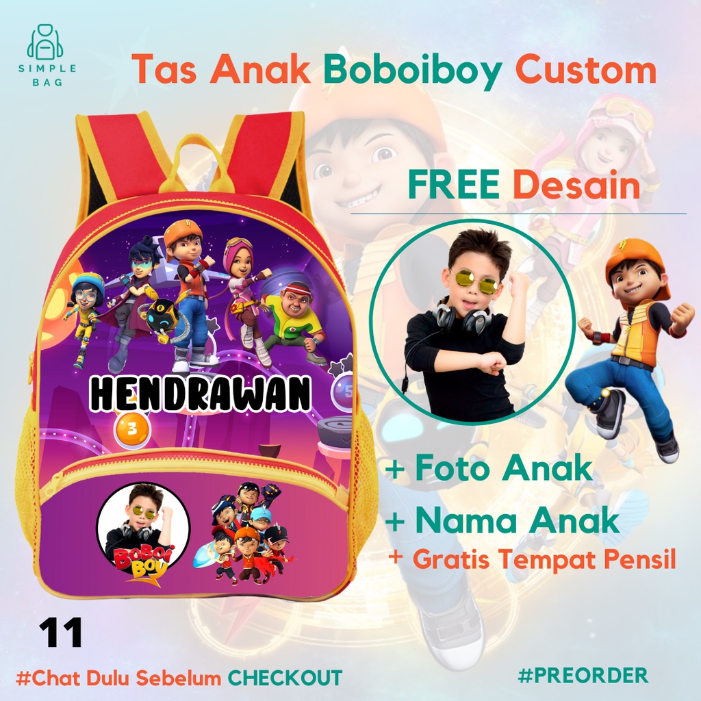 Tas Boboiboy Seri 11 Tas Anak Laki Laki Tas Sekolah Tas Custom Foto dan Nama Anak