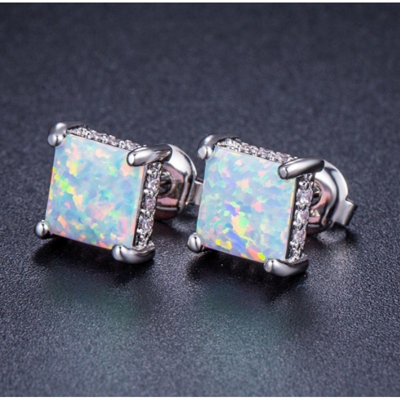 SEUSUK  Anting Tusuk Opal Model Princess Warna Silver untuk Pertunangan / Pernikahan