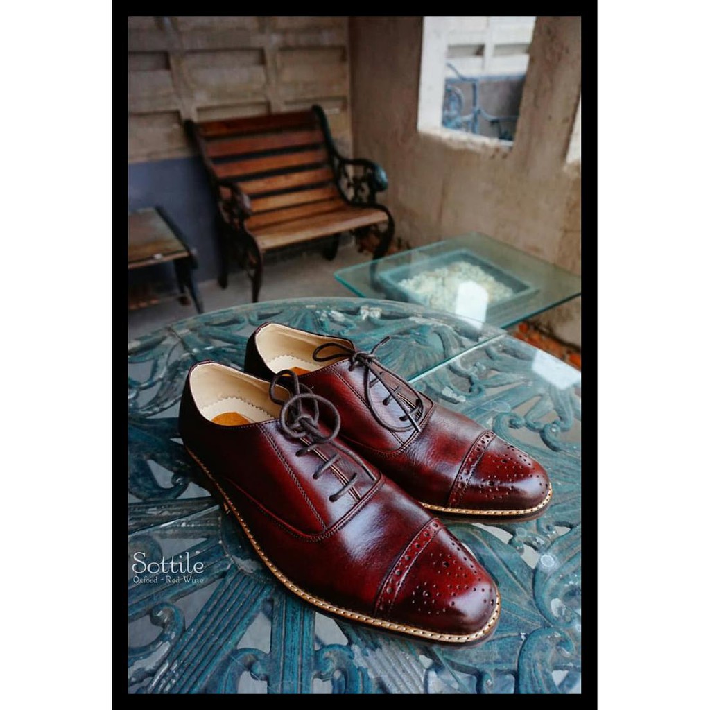 Terbaru Sottile Sepatu Kulit Oxford Leather Shoes - Red Wine / Coklat Classic Terlaris 