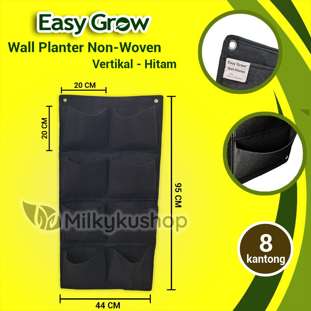 WALL PLANTER BAG EASY GROW NON WOVEN VERTIKAL 8 KANTONG HITAM