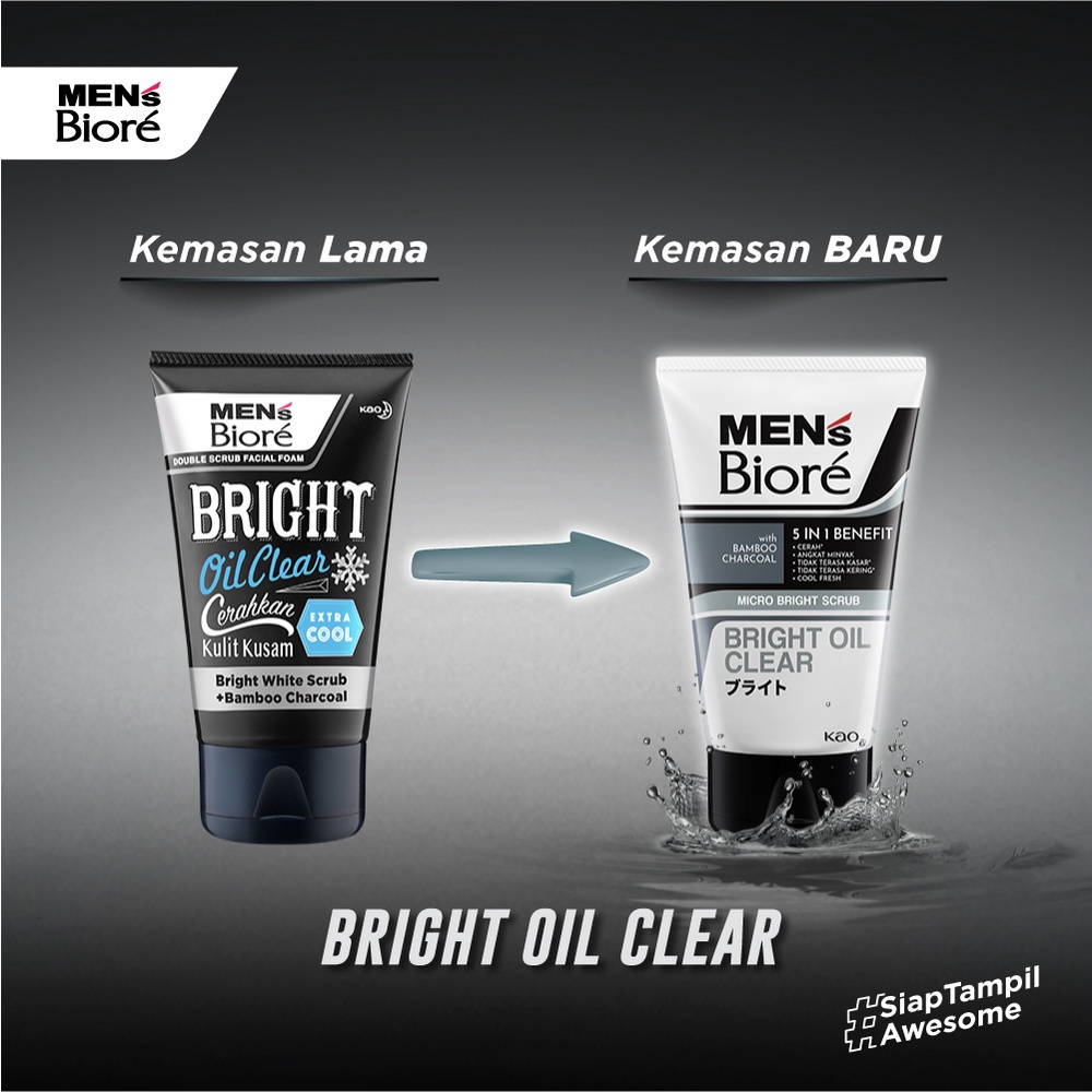 Men's Biore Micro Scrub Sabun Muka Pria Untuk Kulit Kusam Bright Oil Clear Eksfoliasi 100 gr - Facial Wash