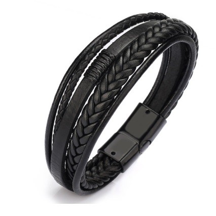 Genuine Leather Bracelet Titanium Steel Gelang Kulit Asli Pria 036