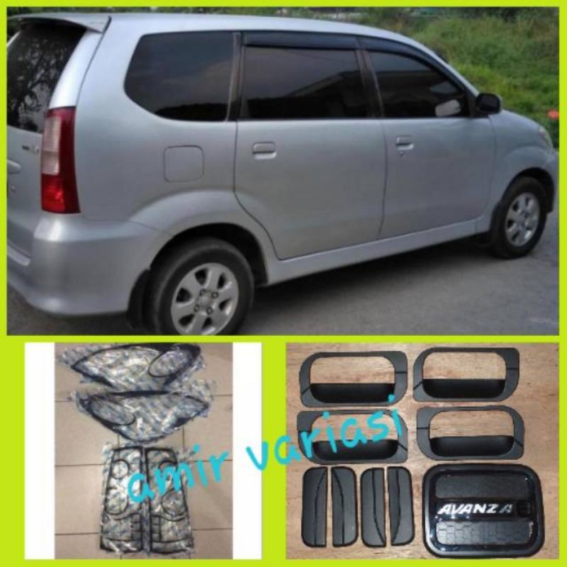 Paket Garnish lampu Outer handle + tank cover New Avanza hitam chrome