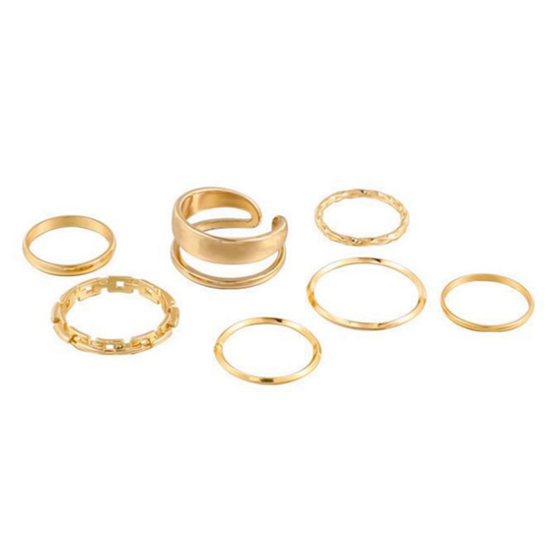 7pcsset Cincin Model Terbuka Bahan Metal Desain Bulat Hollow Untuk Wanita