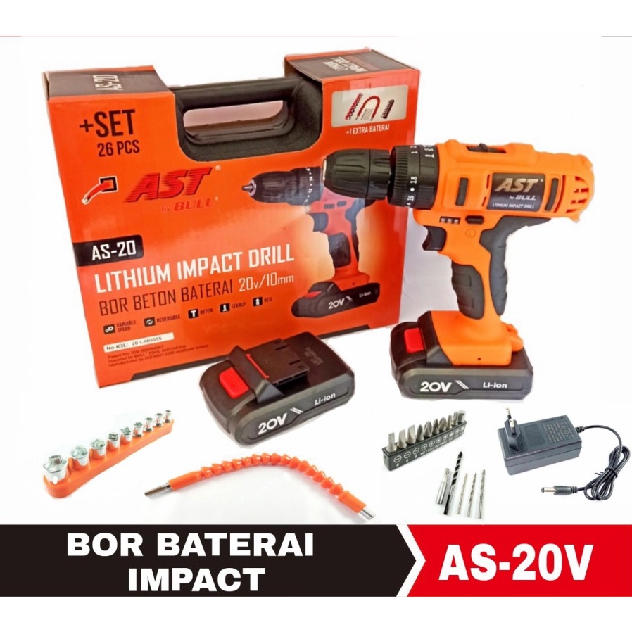 Jual Impact Drill Bor Baterai Cordless 20Volt 20V 20 V Mesin Bor Beton ...