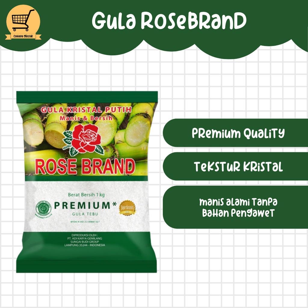 

Gula Pasir Premium Rosebrand Gula Tebu 1KG Warna Hijau Kuning