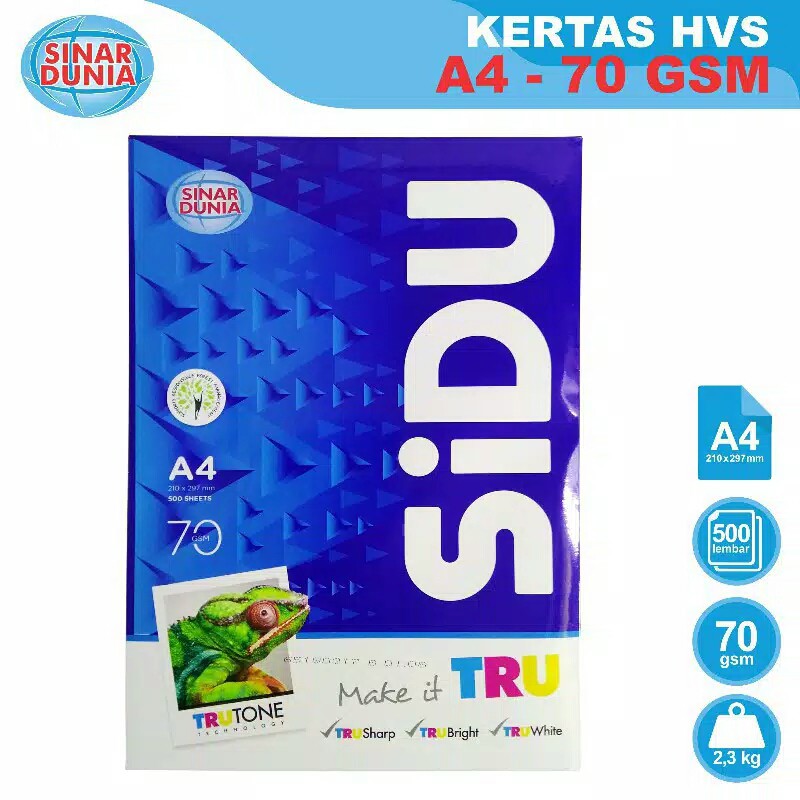 

[GRAND MEDIA] KERTAS HVS SIDU / SINAR DUNIA A4 70GSM / 1RIM