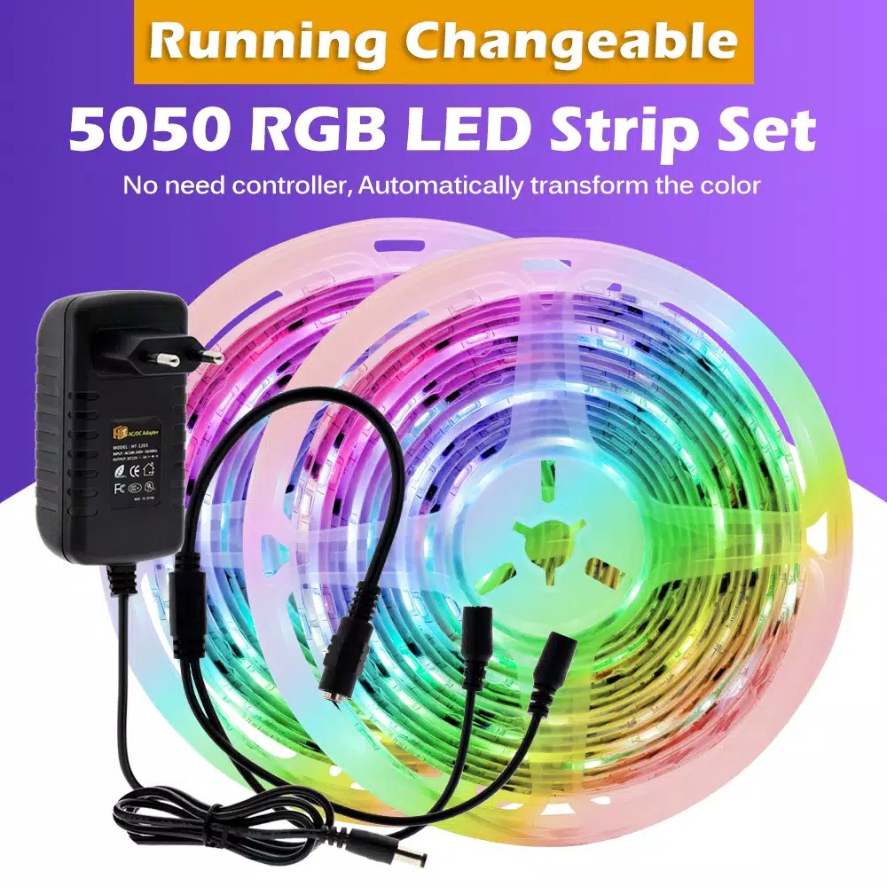  Lampu  Led  Strip RGB 5050 Ip44 Outdoor Running Berjalan  set 