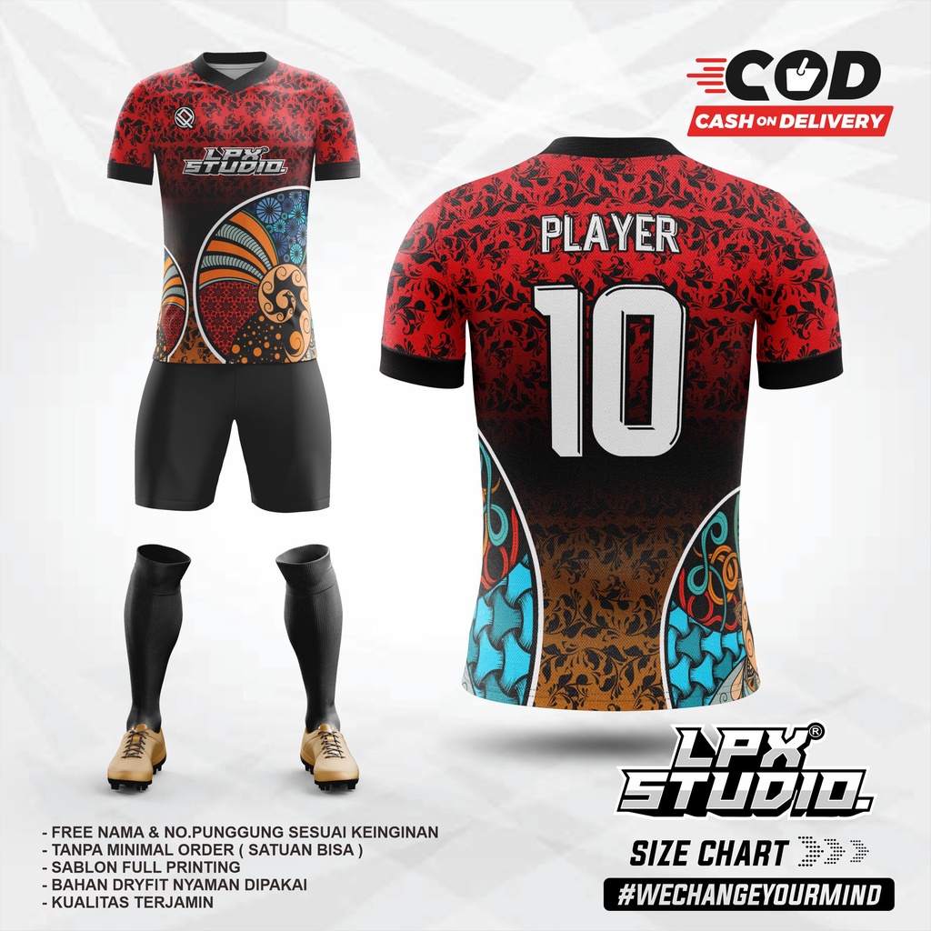 Jersey Baju Sepak Bola Red Full Colour Black