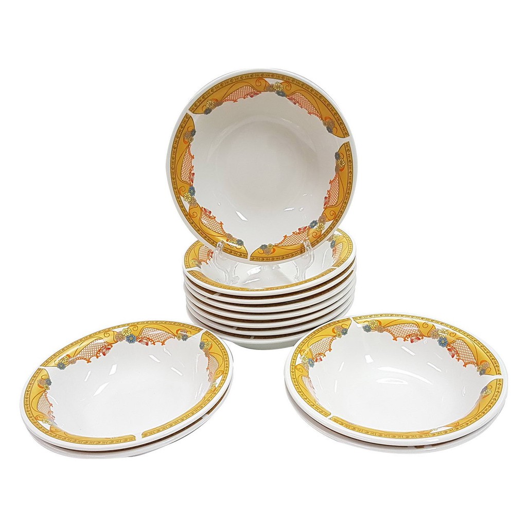 Mangkuk Salad VICENZA P174 Motif CAMELIA, paket 11 pcs Mangkuk VICENZA tinggi 5 cm, diameter 19 cm d