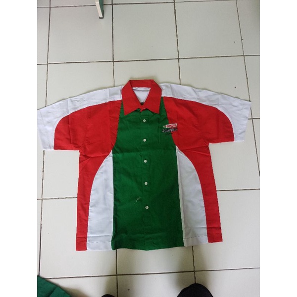 baju mekanik kemeja castrol, repsol, top1