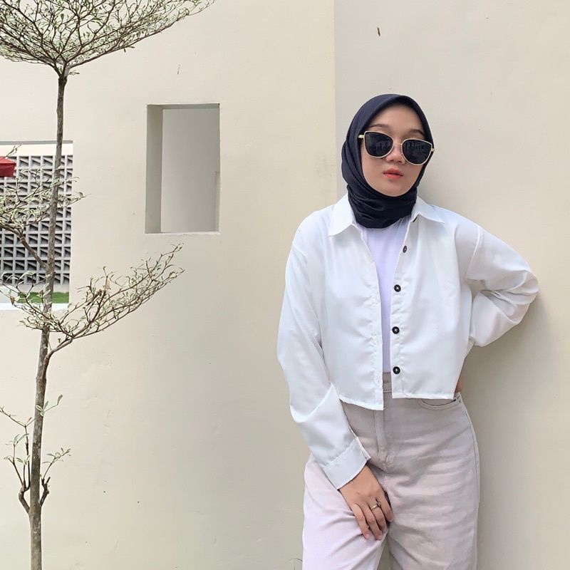 KEMEJA WANITA / CROP / KEMEJA OVERSIZE CROPTOP SHIRT / PLAIN CROP / HANIN CROP OUTER