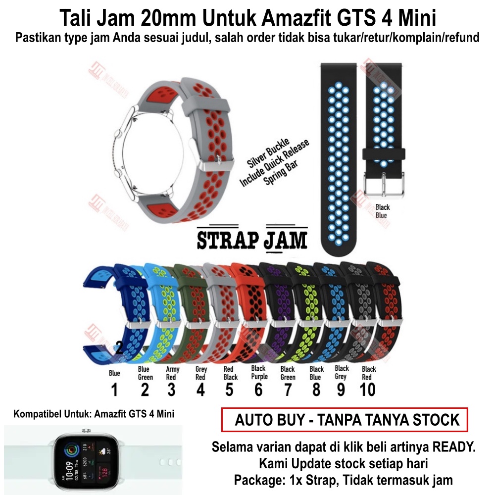 NSB Tali Jam Amazfit GTS 4 Mini - Strap 20mm Silikon Silver Buckle Sporty