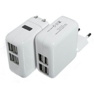 USB Charger 4 Port with LED Charging Display - White