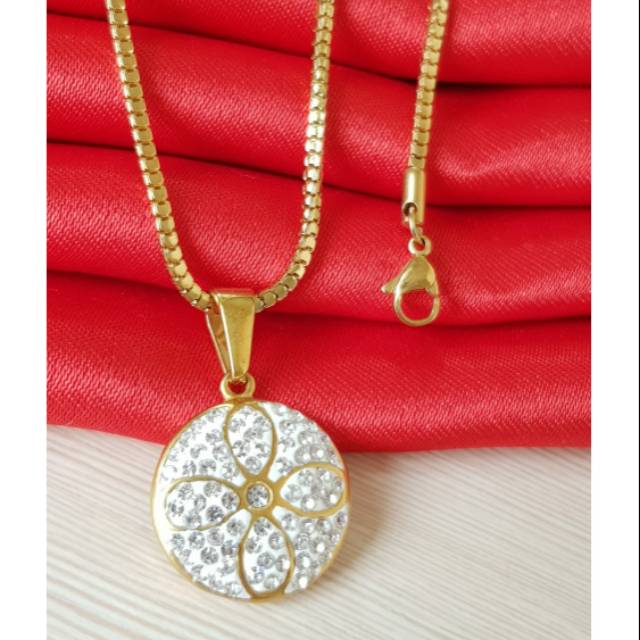 IMPORT kalung Full permata putih Titanium Gold