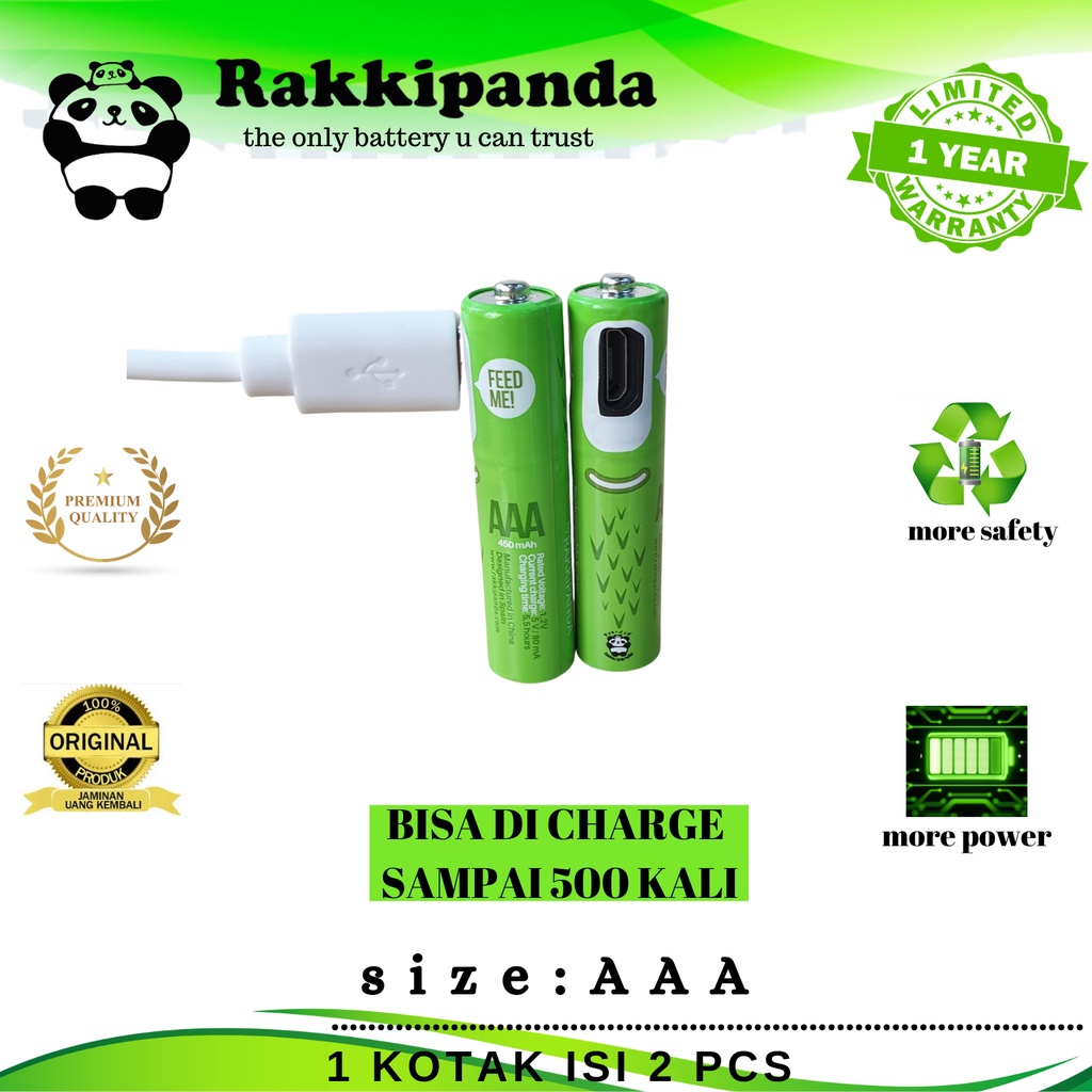 rakkipanda baterai AAA cas ulang isi 2pcs micro usb original