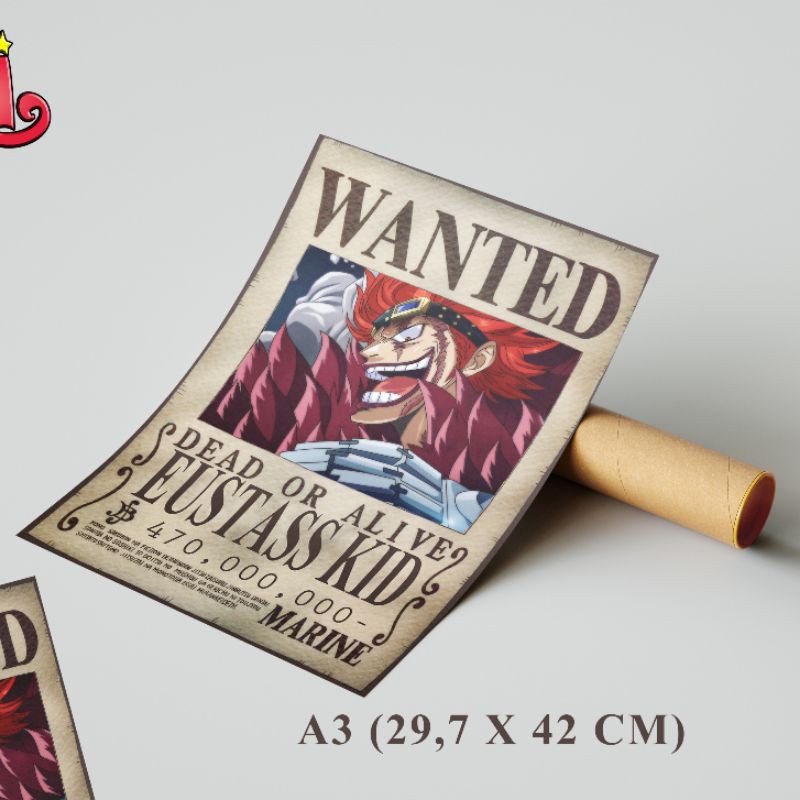 Eustass Kid Poster Wanted Bounty One Piece-A3 (29,7 × 42 cm)