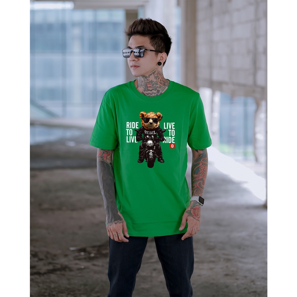 Kaos Distro BRIGO Beruang Rider || BRIGO Kaos Lengan Pendek Bear Rider || Kaos Katun Combed M-XL ( Pria &amp; Wanita )