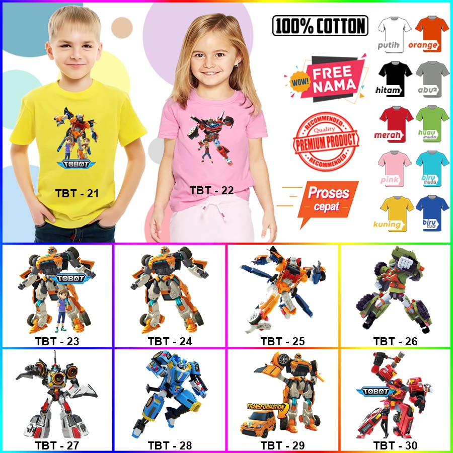 Baju Kaos ANAK DAN DEWASA TOBOT COUPLE (FREE NAMA)