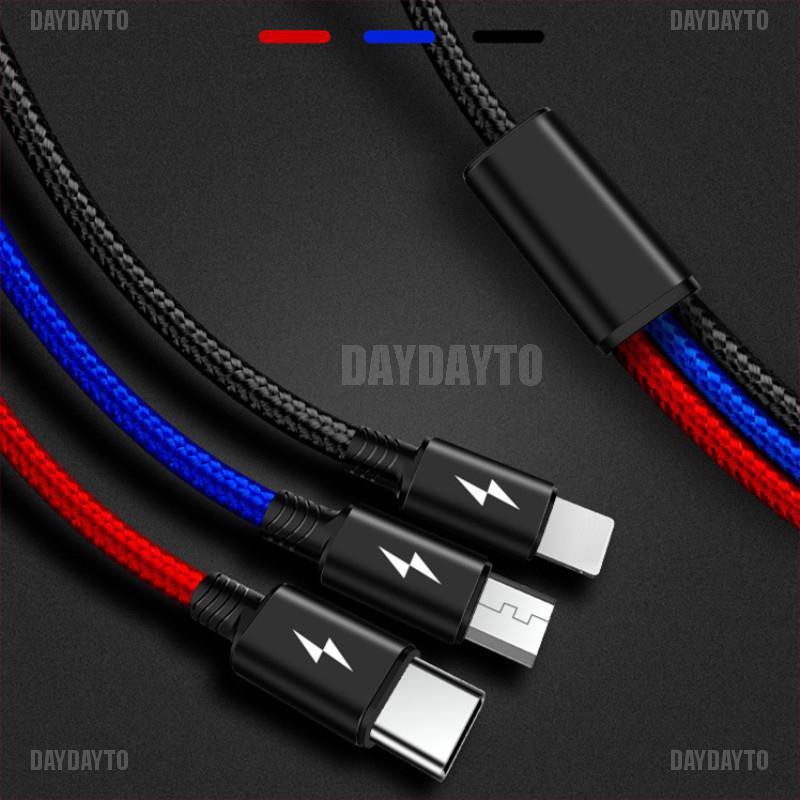 (DAYDAYTO) 3in1 Kabel Data / Charger Micro USB / Type C / Lightning 8 Pin Untuk Smartphone