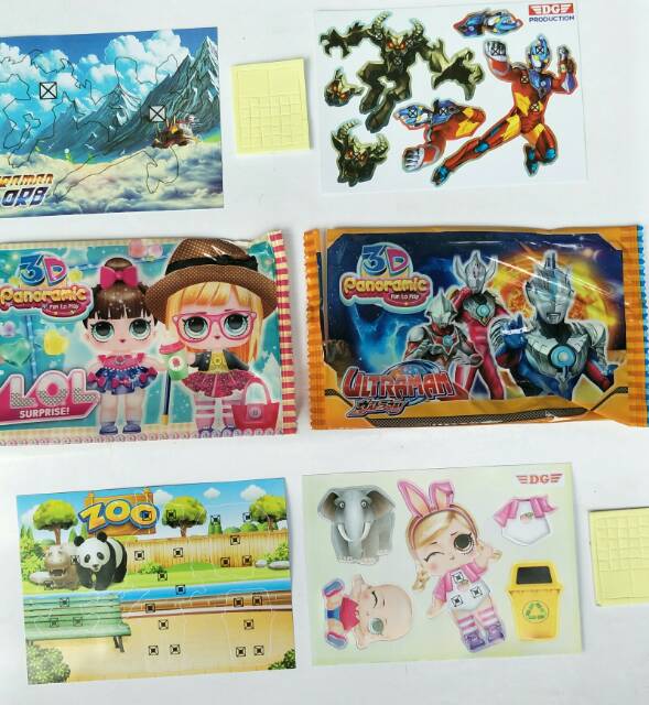 Mainan Stiker Panorama 3D 5pcs / Puzzle Sticker DIY Karakter Anak