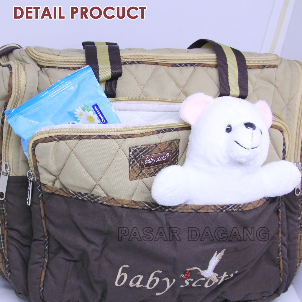 Tas Baby Scots Large Diapers Bag / Tas Perlengkapan Bordir Bonekah Besar - ISEDB011