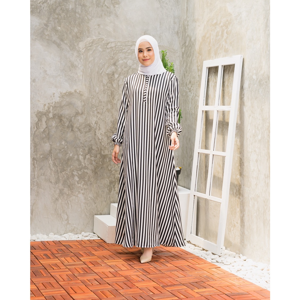 Gamis Terbaru Motif Salur Big Size-Ukuran M L XL XXL XXXL 4L 5L-Baju Gamis