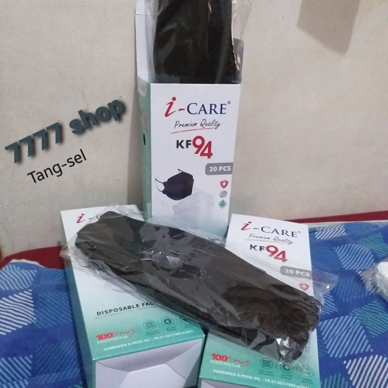 Masker KF94 icare 4ply HITAM polos (No embos), Hrg 10pcs/pack