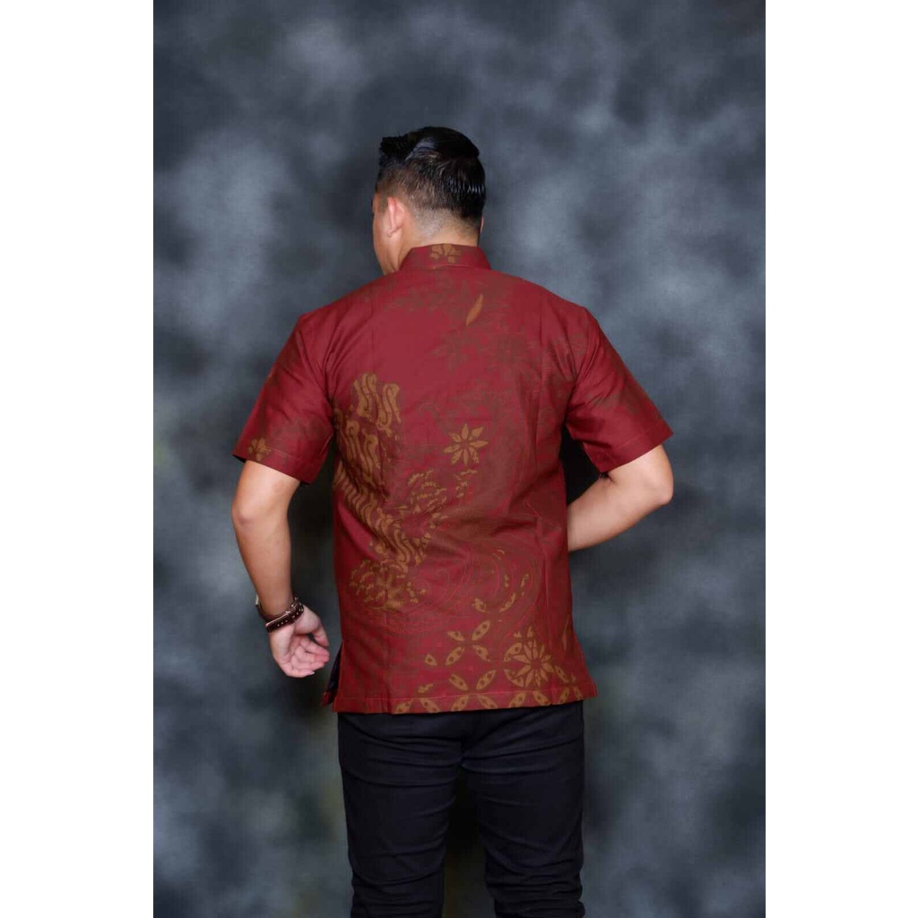 Kemeja batik lengan panjang pendek warna merah terbaru / hem batik pria keren warna merah / batik pendek merah terbaru / baju batik panjang terbaru ready M-XXL PEKSI SELING MARUN