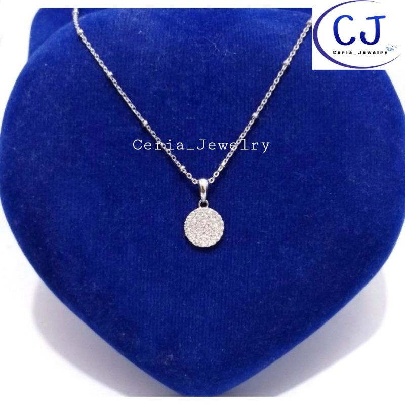 KALUNG PERAK WANITA SILVER ASLI 925 LAPIS EMAS PUTIH LIONTIN BULAT - PERAK ASLI 925 ANTI KARAT