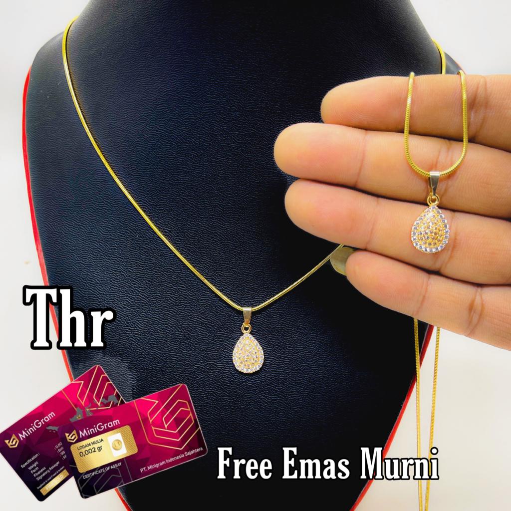 Kalung Liontin Oval Gold Lapis Emas Titanium Thr Emas Murni