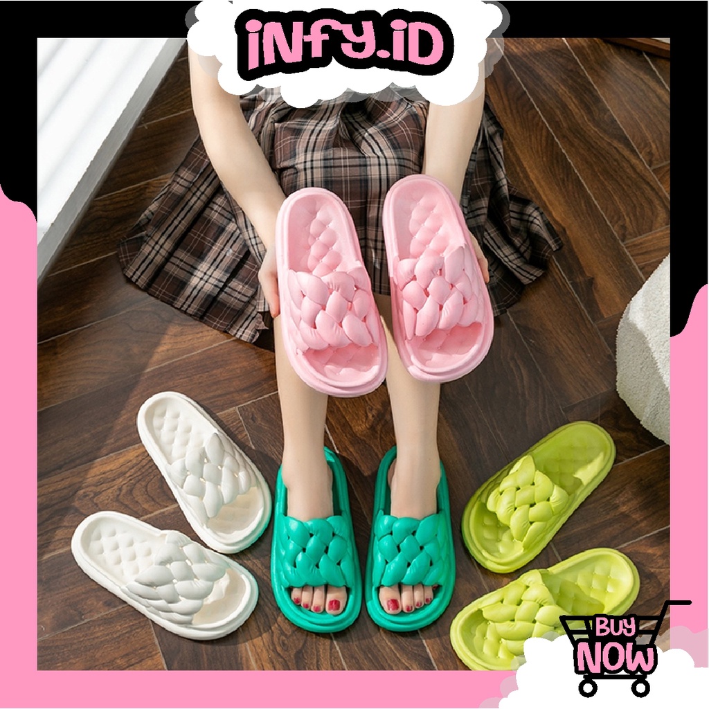 INFY - Sandal Wanita Jelly Korean Import Slipper Bahan Karet Tebal Empuk Motif Webbing Super Soft R792