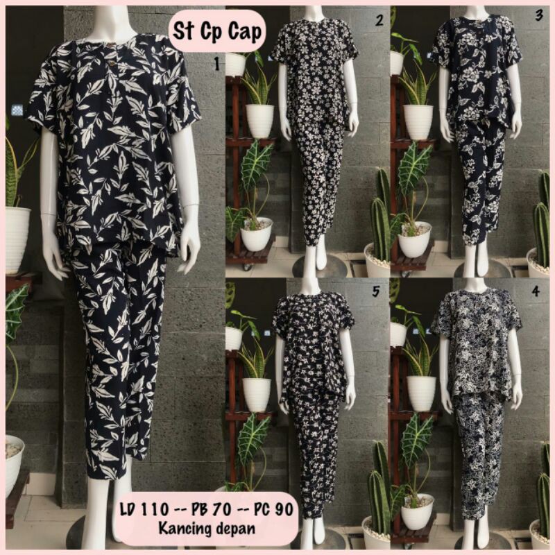 Stelan CP Cap Monochrome Kelengan Batik Modern Setcel Babydoll Baju Tidur Homewear Jumbo Bigsize