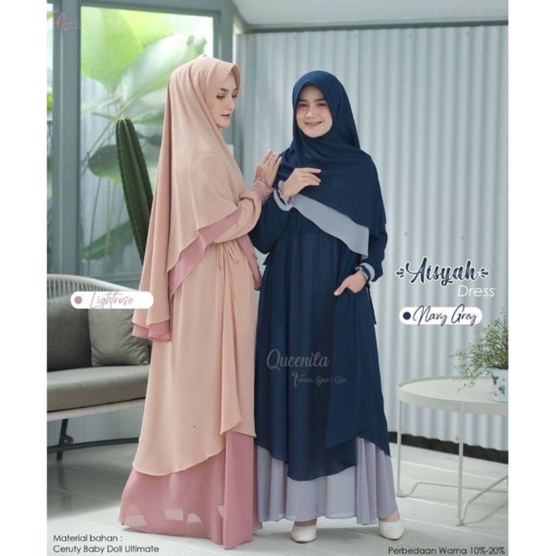 Gamis Syar'i Original branded Aisyah set Ceruty double layer by Queenita