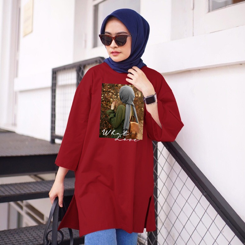 KAOS OVERSIZE TOP HIJAB WANITA BASIC DTF  HIJAB WHAT / OVERSIZE SLIT BLOUSE DIGITAL PRINT