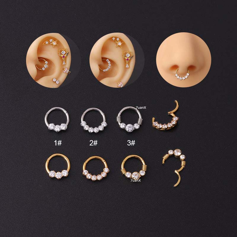 1 Piece Stainless Steel Hinged Segment Clicker Hoop Nose Septum Piercing Cz Earring Daith Ring