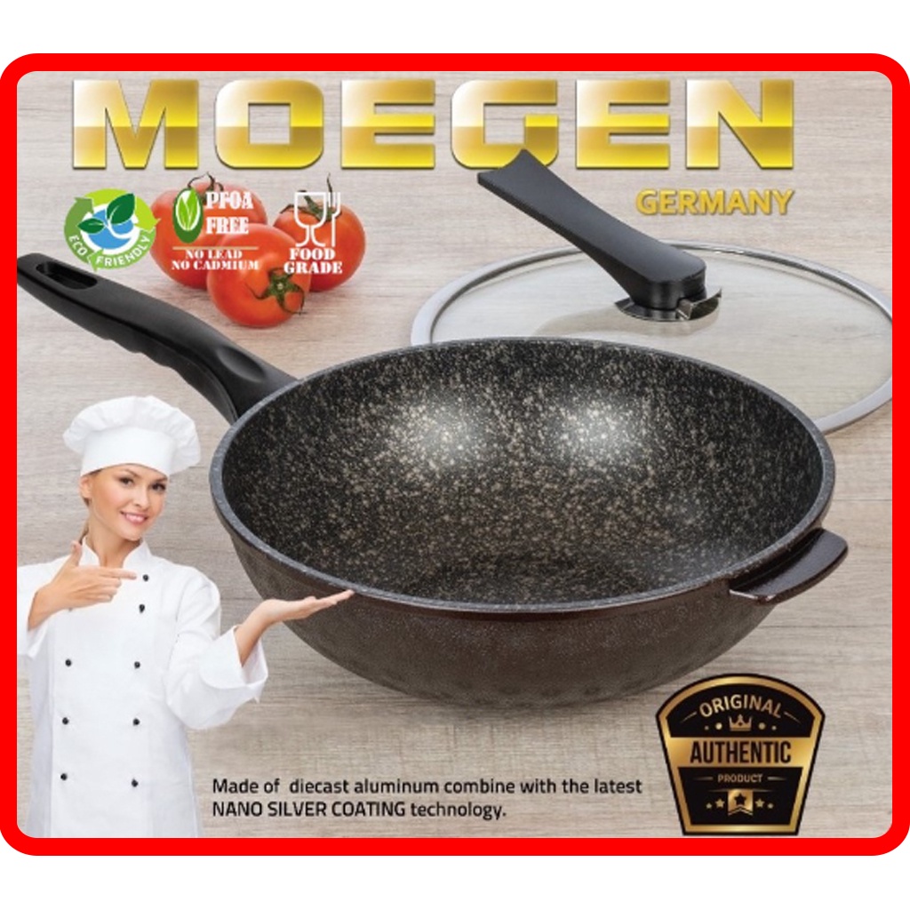 Jual MOEGEN Germany Wok Pan 30cm Marble Original Anti Lengket + Tutup