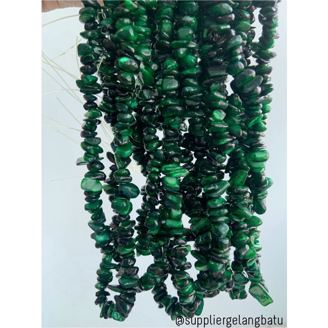 kerikil kerang DARK GREEN CARNELIAN 1cm bahan manik akik hijau tua