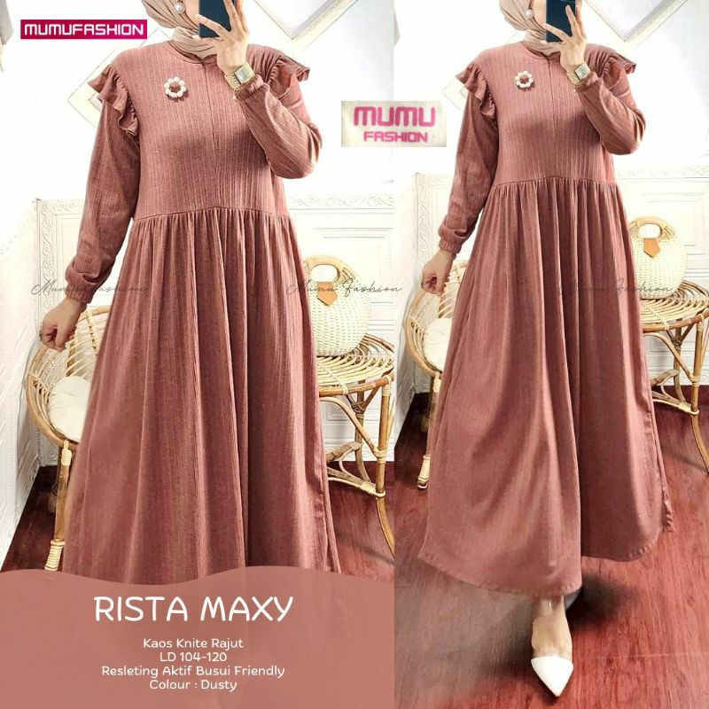 RATI - RISTA MAXY GAMIS KNIT RAJUT Wanita MuslimTerbaru Modis Kekinian Bisa Cod by Mumufashion Solo