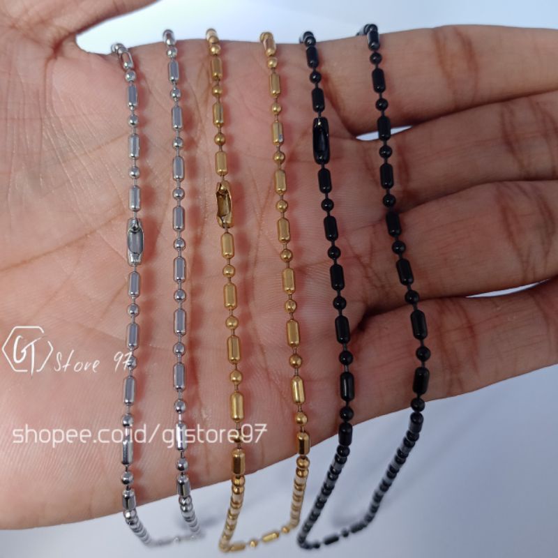Kalung Rantai Bola Tabung Titanium Pria Wanita Bola Bambu Tabung Silver Kuning Emas Hitam Cowok Cewek Anti Karat