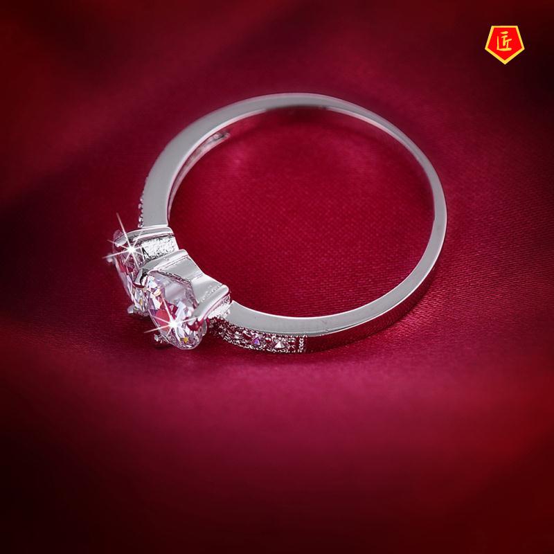 [Ready Stock]Fashion Double Heart-Shaped Moissanite Ring Female