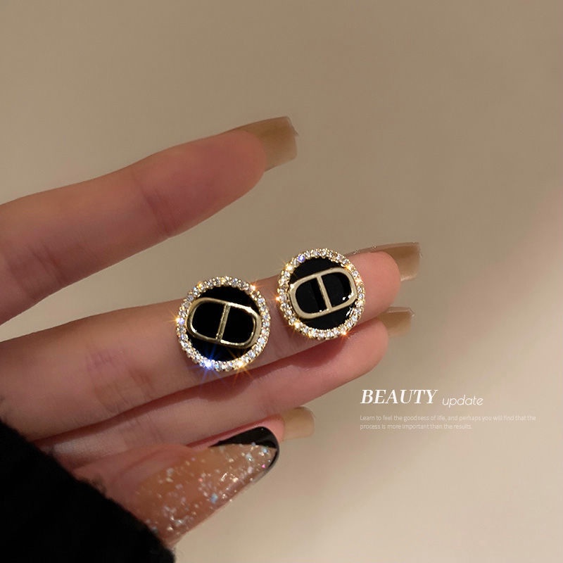 Anting Stud Hias Mutiara Hitam Gaya Vintage Korea Untuk Wanita