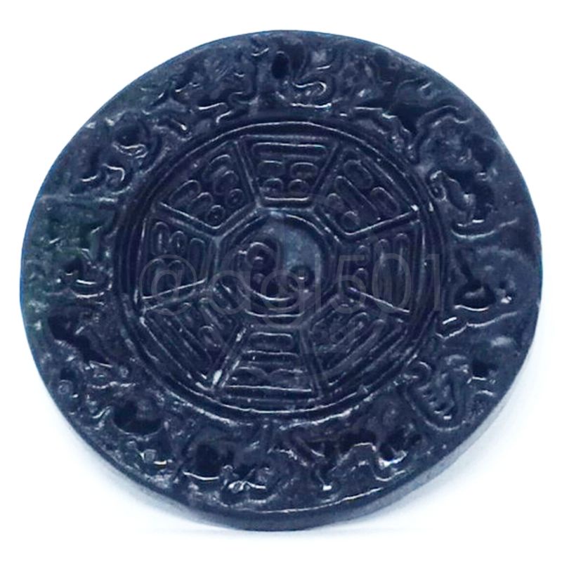 Mata Kalung/Liontin Ukiran Pak Kwa/Yin Yang Batu Giok Hitam Alami/Natural Black Jade Asli Alam 8