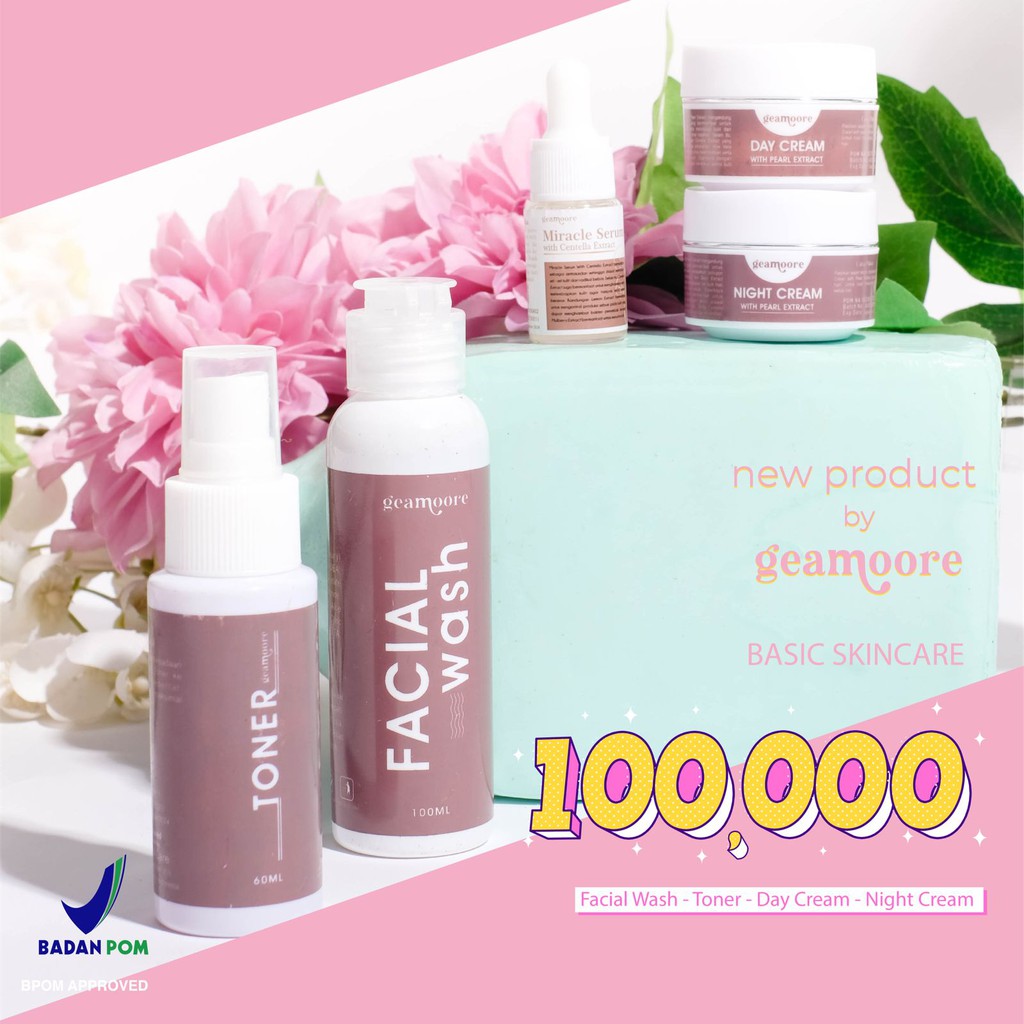 (BPOM) PAKET SKINCARE GEAMOORE (facial wash, toner, day cream, night cream)