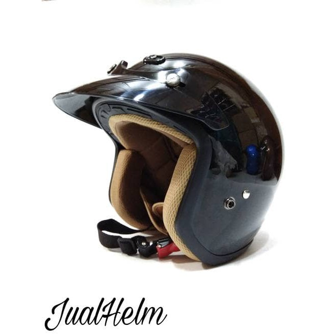 Helm Retro/Helm Classic/Helm Vespa/Helm Bogo Ava Hitam Glossy